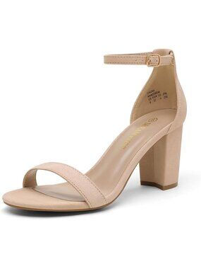 DREAM PAIRS Women's Nude Suede Faux Leather Chunk Low Heel Pump Buckle Sandals